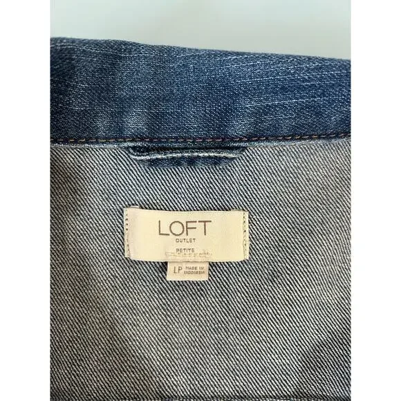 Loft Jean jacket womens L petite dark wash some stretch classic - Picture 4 of 7